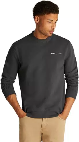 Tommy Jeans Uomo Felpa Linear Scollo Rotondo, Grigio