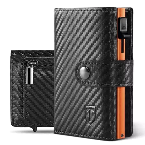 Tomylv Portafoglio Uomo Slim RFID Blocking, Fibra di Carbonio Porta Carte di Credito Uomo - ID Window