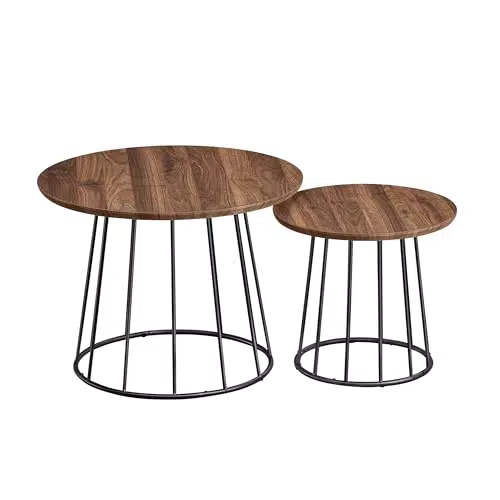 VASAGLE Tavolino da Salotto Rotondo, Set di 2 Tavolini da Caffè