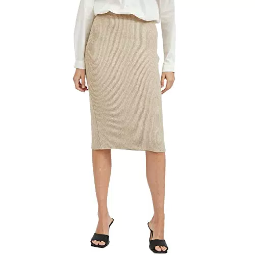 Vila VIRIL Pencil HW Knit Skirt-Noos Gonna, Natural Melange