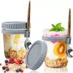 WuGU Overnight Oats Contenitore, 2 Pezzi 10 OZ 300ML Barattoli in Vetro Riutilizzabili con Coperchio e Cucchiaio