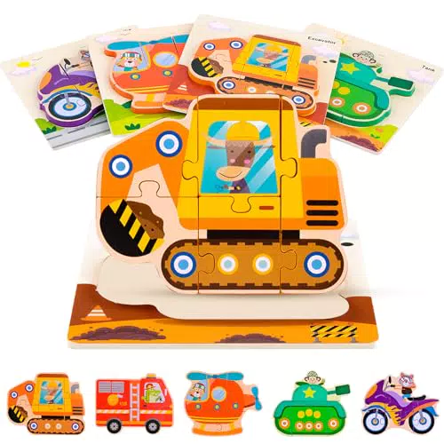 WuGU Puzzle in Legno per i Bambini 5 Pezzi, Giochi Montessori Bambino