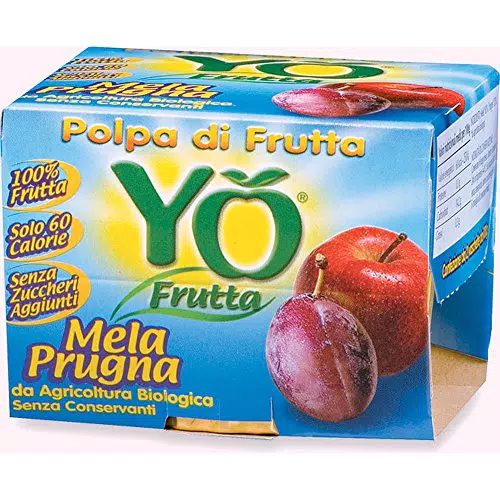 Yo frutta, Polpa mela e prugna bio, senza zuccheri, 2x100g