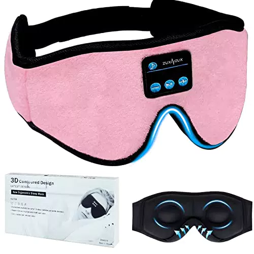 ZUXNZUX Mascherina Dormire Musica Wireless Bluetooth 5.0 Sonno Maschera 3D Cuffie Senza Fili con Altoparlanti Stereo HD per Sonnecchiare Viaggiare Yoga Meditazione Donna Uomo - Rosa