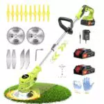 21V Decespugliatore a Batteria Wrneaoch Decespugliatore con 6.000 RPM e motore da 650W Tagliaerba Elettrico con 2 Batterie da 2