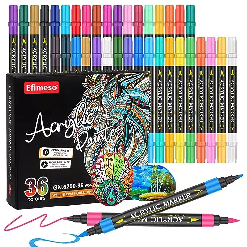 36 Colori Pennarelli Acrilici Per Pittura, Pennarelli Indelebili Set di Penne a Doppia Punta a Pennello per Pttura su Roccia