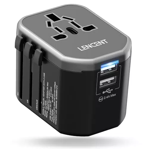 LENCENT Adattatore Universale da Viaggio con 2 Porte USB per 200 Paesi