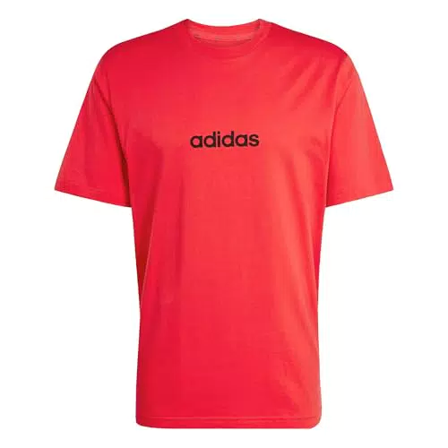 adidas Uomo Essentials Linear Single Jersey Tee, Pure Ruby/Black