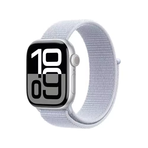 Apple Watch Series 10 GPS 42 mm Smartwatch con cassa in alluminio Argento e Sport Loop Nuvola azzurra - One Size. Fitness tracker
