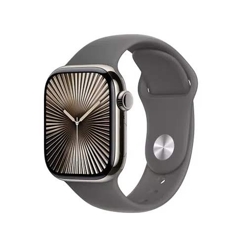Apple Watch Series 10 GPS + Cellular 42 mm Smartwatch con cassa in titanio color Naturale e cinturino Sport Loop Grigio pietra - M/L. Fitness tracker