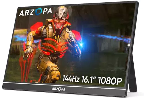 ARZOPA 16.1" 144HZ Portable Monitor, 100%sRGB 1920×1080 FHD IPS Single Pole Portable Monitor con supporto HDMI/Type-C/USB-C