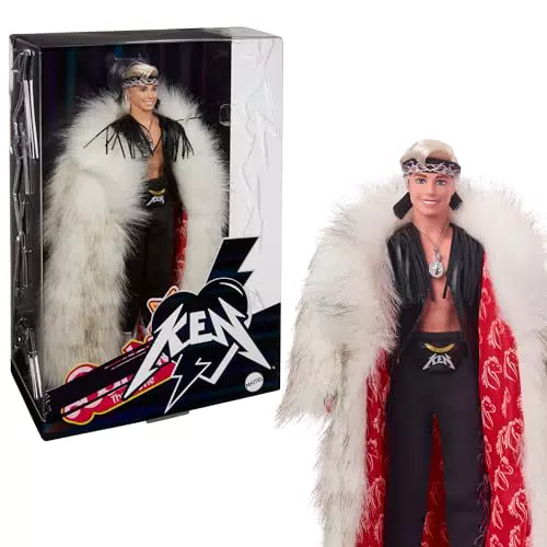 Barbie The Movie - Ken, bambola del fim collezione con grande cappotto in pelliccia sintetica