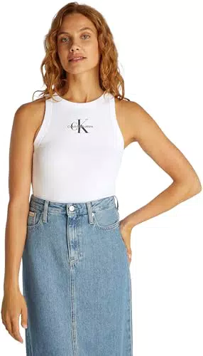 Calvin Klein Canotta Donna Monologo Rib Skinny Fit