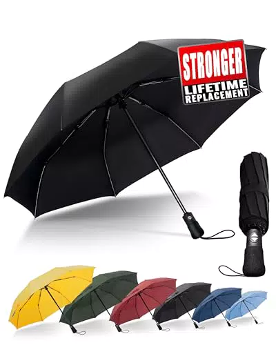 Chakipee Ombrello Pieghevole Antivento da Viaggio Automatico, 97 cm