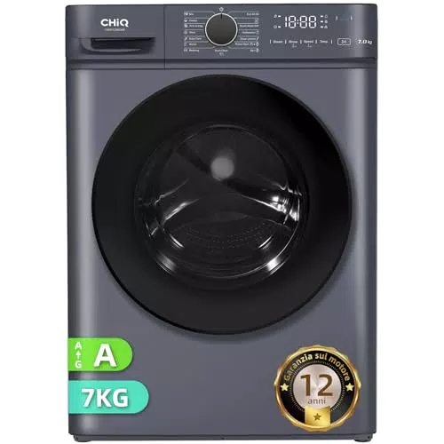 CHiQ CW07123863AX Lavatrice Incasso Classe A, Motore BLDC, 15 Programmi, Design Compatto