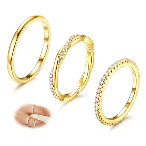 Diamday Anelli Donna Oro 14K Placcati Set Impilabili con Zirconi Cubici
