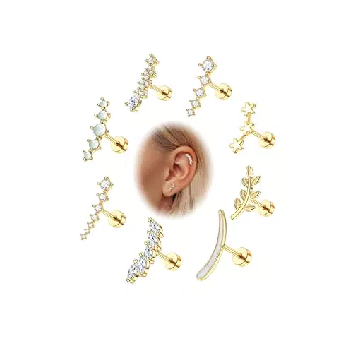 Diamday Orecchino Cartilagine in Acciaio Inossidabile 316L con Opale e CZ