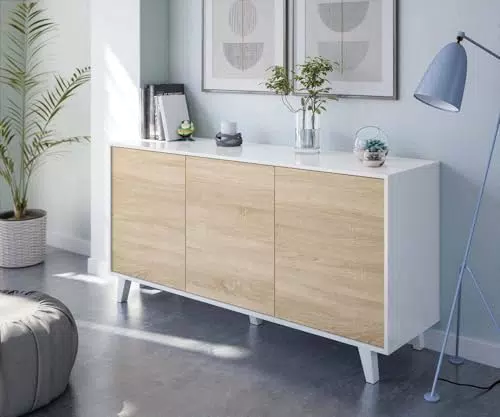 Dmora - Credenza Arvada, Madia moderna a 3 ante e ripiani