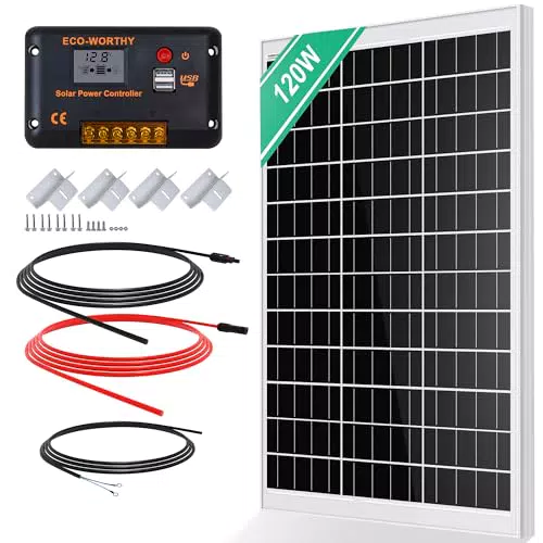 ECO-WORTHY Kit Pannello Solare 120W 12V con Regolatore di Carica e Accessori