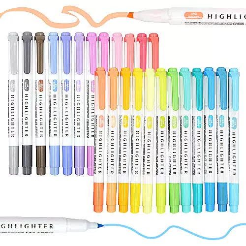 EooUooIP Evidenziatore, 25 Pennarelli a Doppia Testa Assortiti Colorati Evidenziatori Sottili a Punta a Scalpello Pennarello Pastello a Doppia Punta per Bambini Scuola per Adulti Ufficio