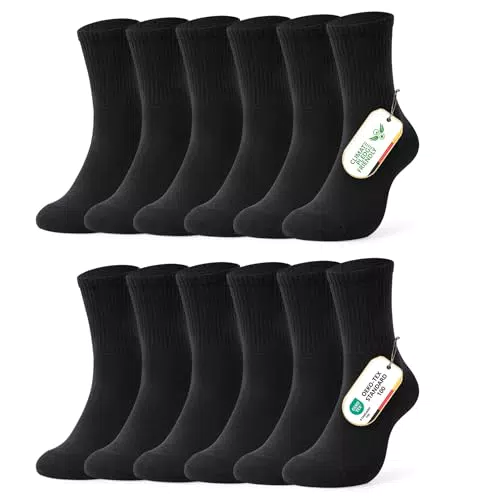 FALARY Calzini Donna 35-38 Uomo Nero 6 Paia Calzini da Uomo Calzini da Lavoro Calzini Neri da Equipaggio Calzini Lunghi Calzini in Cotone Traspirante Calzini al Polpaccio Calzini Antiscivolo