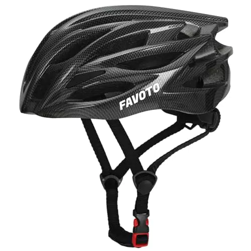 Favoto Casco Bici Casco da Bicicletta - Certificato CE Casco da Corsa MTB Ciclismo Leggero per Uomo Donne Adulti Protezione di Sicurezza Taglia Regolabile L 58-61cm Fibra di Carbonio