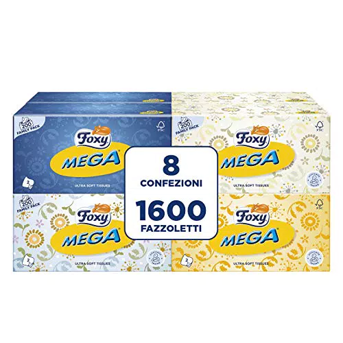 Foxy Mega, Fazzoletti in scatola, 8 Box da 200 fazzoletti 2 veli