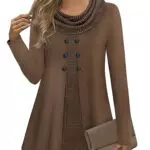 Gaharu Maglia a tunica da donna elegante con collo sciallato e maniche lunghe