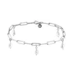 GD GOOD.designs Cavigliera con perle - Impermeabile - Cavigliera con perle d'acqua dolce per donna I Catena a maglie in acciaio inossidabile Argento I Misura regolabile