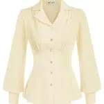 GRACE KARIN Blusa Vintage Donna con Bottoni Camicia Vittoriano con Scollo a V a Manica Lunga Tinta Unita Albicocca XX