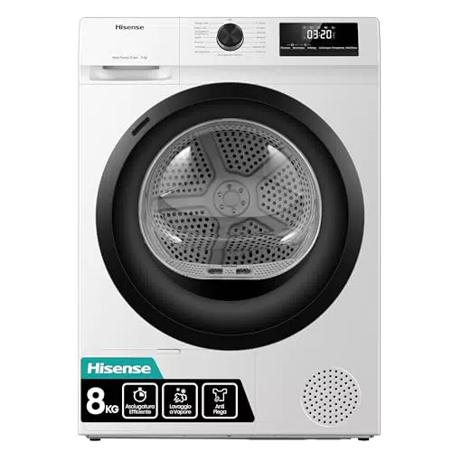 Hisense DHQE800BW2 Asciugatrice a Pompa di Calore A++ con 16 Programmi