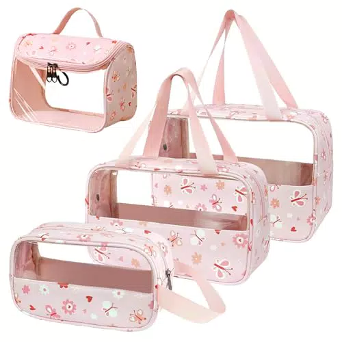 HWSWSH 4 Pz Set di Borsa da Toilette Trasparente, Borsa Cosmetica da Viaggio Impermeabile