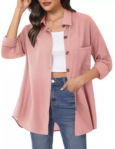 Irevial Camicia Elegante Maniche Lunghe Donna Casual Scollo a V Oversize