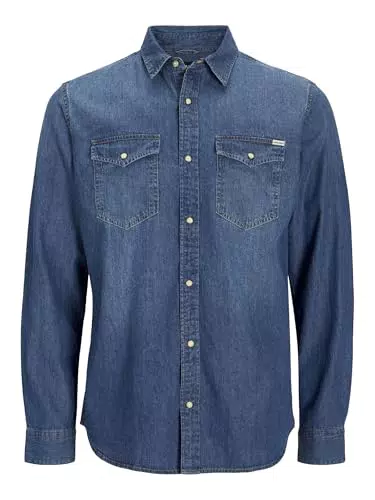 Jack & Jones Camicia di Jeans con Bottoni in Madreperla