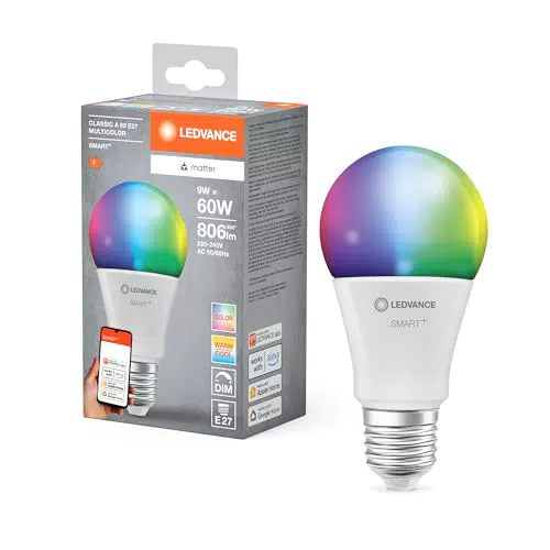 Ledvance Lampada LED Smart+ Matter E27, Luce Bianco e Colorata, Compatibile con Assistenti Vocali
