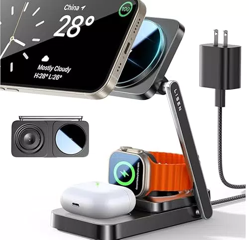 LISEN Caricatore Wireless iPhone 3 in 1, Stazione di ricarica per iPhone 16