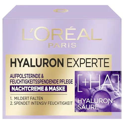 L'Oréal Paris Hyaluron Experte crema notte & maschera viso con due tipi di acido ialuronico per pelle assorbita e idratata