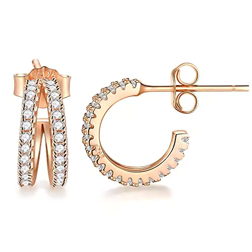 Lydreewam Orecchini Mezzo Cerchio Argento 925 con Zirconi 3A per Donna e Ragazza