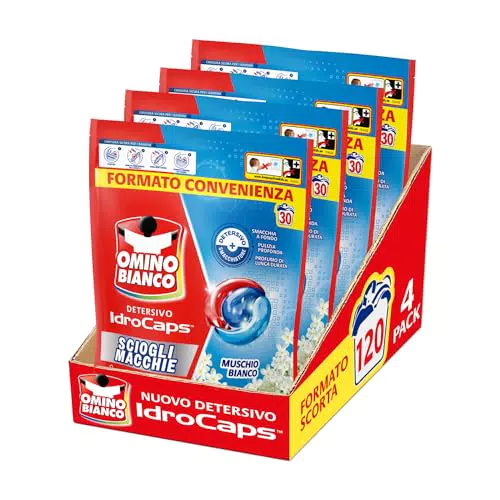 Omino Bianco Idrocaps Detersivo Lavatrice in Capsule Efficace a Basse Temperature