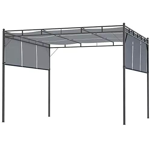 Outsunny Gazebo Pergola da Esterno con Tettuccio Scorrevole in Acciaio