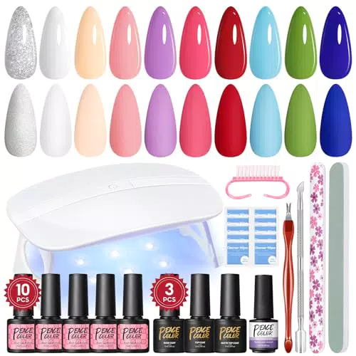 PEACECOLOR Kit Semipermanente per Unghie con Lampada UV/LED e Smalti in Gel