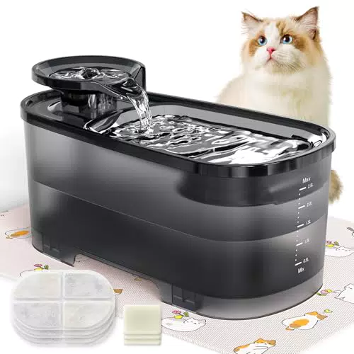 QEXREED Fontanella per Gatti 2.5 L, Filtro Silenziosa 2.5 W Con Carbone Attivo