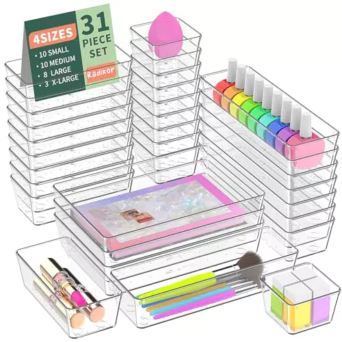 Radikor Organizer Cassetti Impilabile in Plastica Trasparente per Bagno e Cucina