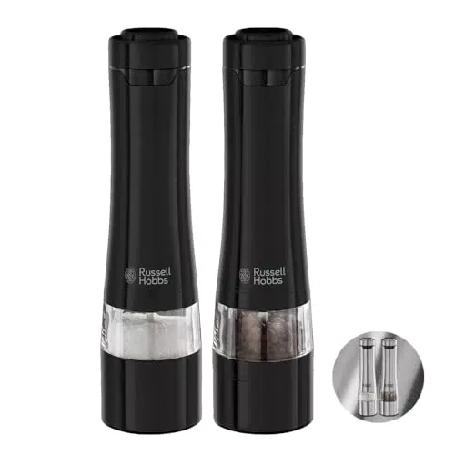 Russell Hobbs Macina Sale e Pepe Elettrico Nero - Set di 2 - Macinino in Ceramica per spezie ed erbe secche