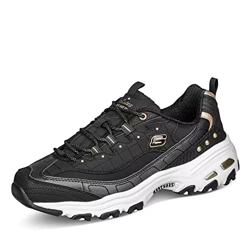 Skechers D'lites Sneaker Donna in Duraleather con Bordo Dorato