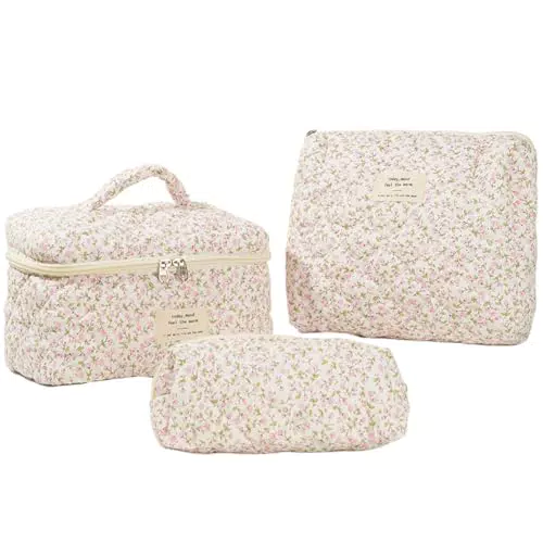 Starnearby Borsa Cosmetica Trapuntata da Viaggio per Donna, Beauty Case Floreale