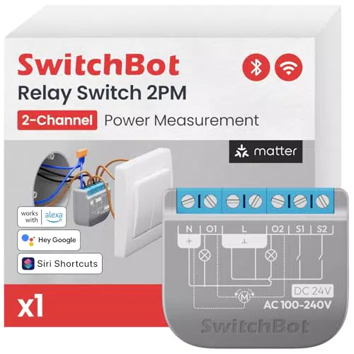 SwitchBot Relay Switch – Controllo Luci Doppio, Misurazione Consumi e Ripetitore Bluetooth