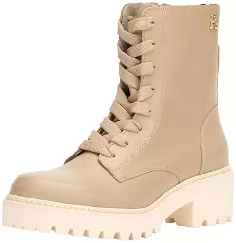 Tommy Hilfiger Donna Stivali Mezza Gamba Chic Mid Heel Leather Lace-Up con Tacco