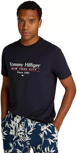 Tommy Hilfiger Uomo T-shirt Maniche Corte Center Stack Tee con Scollo Rotondo