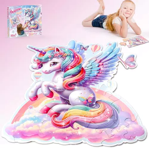 Unicorno Puzzle Pavimento Gigante 2 in 1 per Bambine, Regalo Giocattolo 3-8 Anni